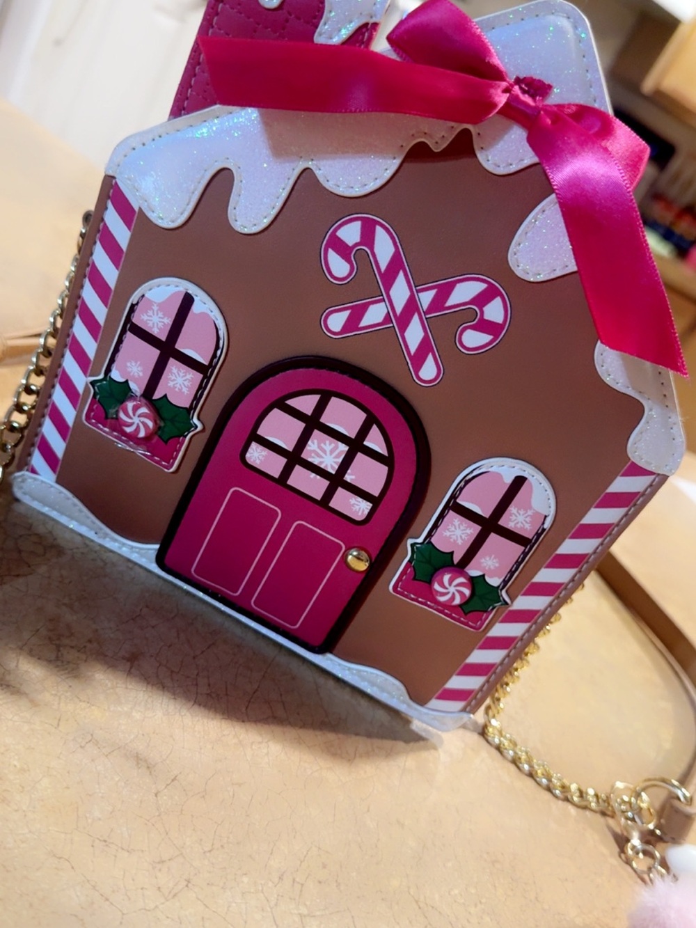 Betsey Johnson Pink Brown Gingerbread House Crossbody Bag - Picture 2 of 4
